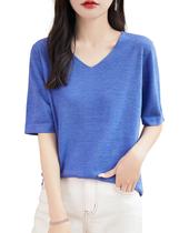 Camisa de camada base Chanyarn 100% lã merino com decote em V para mulheres