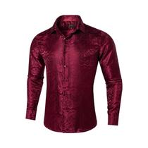 Camisa De Casamento E Formatura Masculina De Luxo Em Poliéster Roxo Com Estampa Paisley, Manga Longa