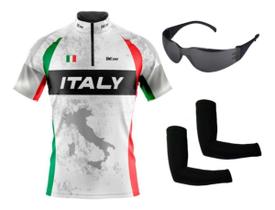 Camisa de Ciclismo Bike MTB C/ Proteção UV + Óculos de Proteção Preto Anti-risco + Par de Manguitos