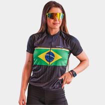 Camisa de Ciclismo Feminina Brasil Points PRO Manga Curta Way Proteção Uv Bolsos Traseiros Zíper Parcial 15cm