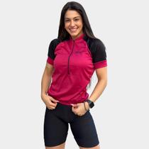 Camisa de Ciclismo Feminina Way Fresh Rosa Bordô Proteção Uv Bolsos Traseiros Ziper Respirável
