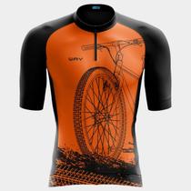 Camisa de Ciclismo Masculina Bike Roda Laranja Manga Curta PRO 3 Bolsos Utilitários Proteção Uv Ziper