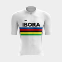 Camisa de Ciclismo Masculina Bora Branca Manga Curta PRO Bolsos Traseiros Zíper Proteção UV Respirável Camisa de Ciclismo Masculina Bora Branca Manga Curta PRO Bolsos Traseiros Zíper Proteção UV Respirável