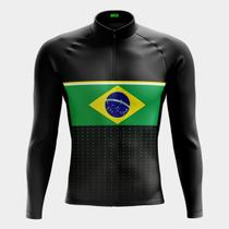 Camisa de Ciclismo Masculina Manga Longa Brasil Points PRO 3 Bolsos Traseiros Proteção Uv Zíper Parcial Camisa de Ciclismo Masculina Manga Longa Brasil Points PRO 3 Bolsos Traseiros Proteção Uv Zíper Parcial