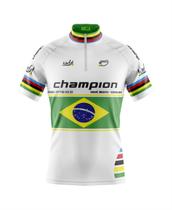 Camisa de Ciclismo Masculina Mundial Brasil Champion Branca Manga Curta