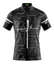 Camisa de Ciclismo Masculina Nossa Senhora Preta com Dourado Manga Curta. - Way