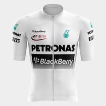 Camisa de Ciclismo Masculina Petronas Branca Way Premium Manga Curta 3 Bolsos Traseiros Proteção Uv Zíper Total