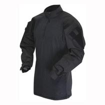 Camisa de combate Tru-Spec masculina com zíper 1/4 preta média Camisa de combate Tru-Spec masculina com zíper 1/4 preta média