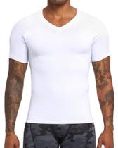 Camisa de compressão EAONLFP com decote em V de manga curta Masculina branca