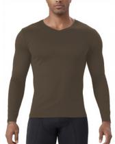 Camisa de compressão EAONLFP com decote em V e manga comprida para homens marrom