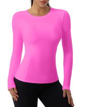 Camisa de compressão EAONLFP feminina de manga comprida rosa tamanho S