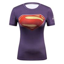 Camisa de Compressão Feminina Supergirl Rashguard Babylook Elastano Manga Curta