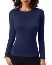 Camisa de compressão POIHIDE feminina de manga comprida azul marinho
