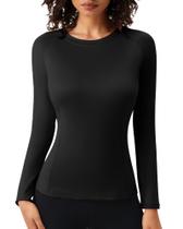 Camisa de compressão POIHIDE feminina de manga comprida preta Camisa de compressão POIHIDE feminina de manga comprida preta
