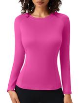 Camisa de compressão POIHIDE feminina de manga comprida rosa choque