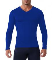 Camisa de compressão Queerier com decote em V e manga comprida para homens azul