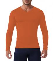 Camisa de compressão Queerier com decote em V e manga comprida para homens, laranja