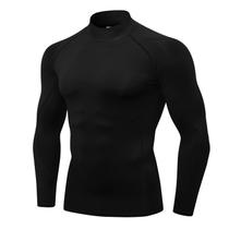 Camisa de compressão Queerier masculina de gola alta, manga comprida, preta