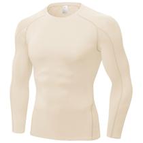 Camisa de compressão Yuerlian para homens de manga comprida bege Camisa de compressão Yuerlian para homens de manga comprida bege