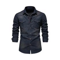 Camisa De Denim De Algodão Elástico Slim Fit Para Homens, Manga Longa, Casual, Designer AIOPESON Camisa De Denim De Algodão Elástico Slim Fit Para Homens, Manga Longa, Casual, Designer AIOPESON