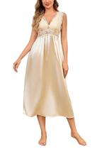 Camisa de dormir feminina ALCEA ROSEA, seda, cetim, renda, champanhe