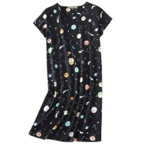 Camisa de dormir feminina de manga curta de algodão Zando preta S