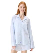 Camisa de dormir florence by mills feminina de manga comprida branca com listras azuis Camisa de dormir florence by mills feminina de manga comprida branca com listras azuis