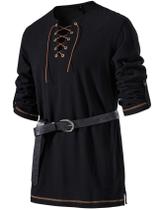 Camisa de fantasia JEMITOP Renaissance Pirate Viking Black XXXL Masculina