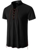 Camisa de fantasia JEMITOP Retro Renaissance Pirate Viking preta
