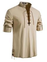 Camisa de fantasia JEMITOP Vintage Renaissance para homens, cáqui, tamanho L