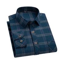 Camisa De Flanela De Algodão Puro Para Homens M-6XL, Manga Longa, Estampa Xadrez, Confortável E