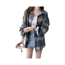 Camisa De Flanela Oversized Com Estampa Xadrez Tartan Para Mulheres, Manga Longa, Com Botões, Estilo