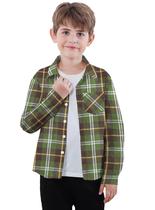 Camisa de flanela SANGTREE masculina de manga comprida xadrez verde militar 3-4Y Camisa de flanela SANGTREE masculina de manga comprida xadrez verde militar 3-4Y