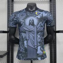 Camisa De Futebol Brasil Jesus Para Adultos E Crianças, Secagem Rápida, Preta E Cinza, Top De Treino