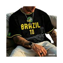 Camisa De Futebol Impressa Em 3D Da Seleção Brasileira, T-shirt Confortável Para Uso Familiar No