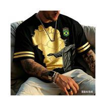 Camisa De Futebol Impressa Em 3D Da Seleção Brasileira, T-shirt Confortável Para Uso Familiar No