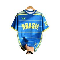 Camisa De Futebol Infantil Brasil Com Listras Retrô, Estampa Respirável E De Secagem Rápida,
