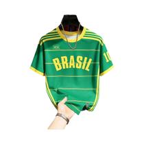Camisa De Futebol Infantil Brasil Com Listras Retrô, Estampa Respirável E De Secagem Rápida,