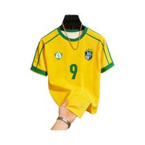 Camisa De Futebol Infantil Brasil Com Listras Retrô, Estampa Respirável E De Secagem Rápida,