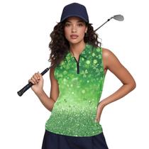 Camisa de golfe feminina Darisoco Green Four Clover Saint Patrick Camisa de golfe feminina Darisoco Green Four Clover Saint Patrick