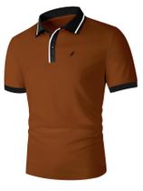 Camisa de golfe SOLY HUX masculina de manga curta casual para trabalho marrom XXL