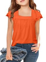 Camisa de Halloween para meninas da Tops Arshiner, manga com babados, laranja, 5-6Y