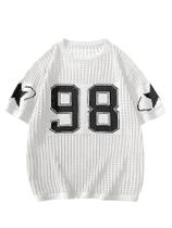Camisa de Jersey BEAUDRM Y2K Oversize Number Crochet Hollow Out
