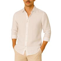 Camisa de Linho Blusa Manga Longa Viscose Praia Masculina Muitas Cores