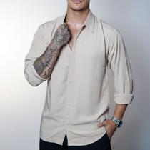 Camisa de Linho Blusa Manga Longa Viscose Praia Masculina Muitas Cores