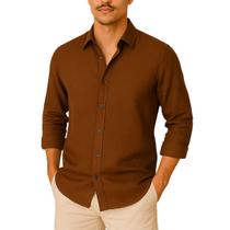 Camisa de Linho Blusa Manga Longa Viscose Praia Masculina Muitas Cores