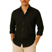 Camisa de Linho Blusa Manga Longa Viscose Praia Masculina Muitas Cores