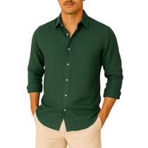 Camisa de Linho Blusa Manga Longa Viscose Praia Masculina Muitas Cores - Prime Star