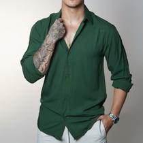 Camisa de Linho Blusa Manga Longa Viscose Praia Masculina Muitas Cores
