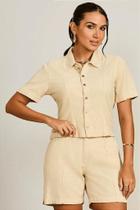 Camisa de Linho Feminina Cropped Leblue - Estilo e Conforto Camisa de Linho Feminina Cropped Leblue - Estilo e Conforto
